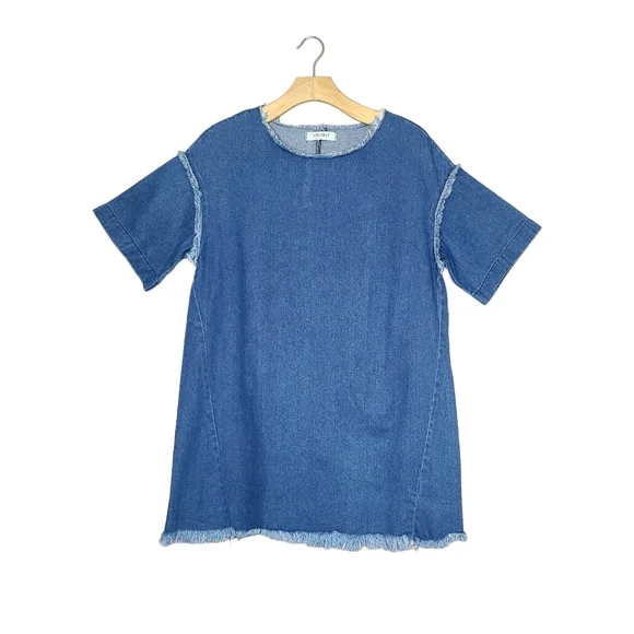 white christmas dresses Ocean Shirt Dress – Blue Denim Boxy Shirt Dress with Pockets main image 1